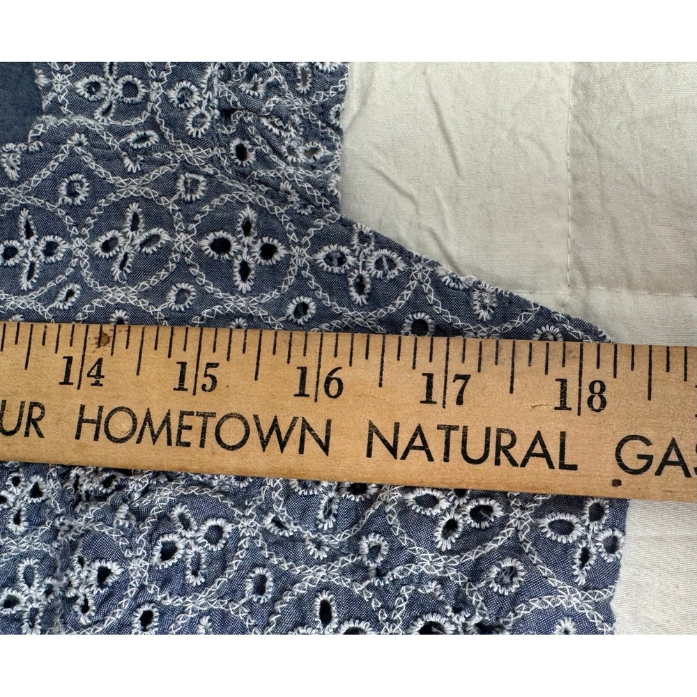 Cottagecore Gap Blue Eyelet Flutter Sleeve Cotton Blouse Medium Boho Top - Picture 5 of 9